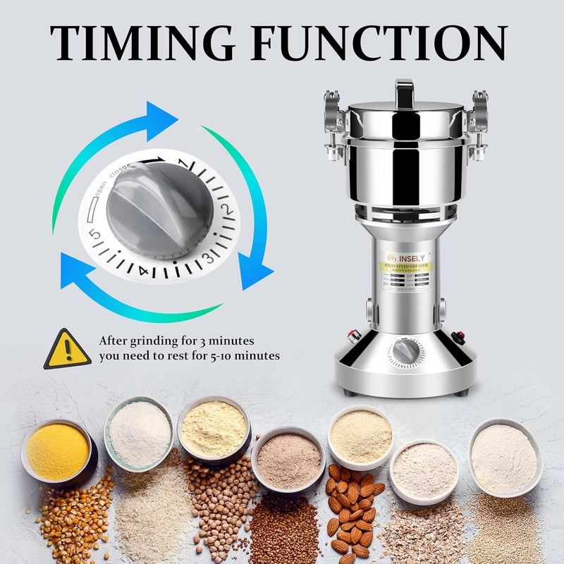 INSELY Grain Mill Grinder 300g High Speed Food Grain Mill Stainless Steel Seeds Flour Nut Pill Wheat Corn Herbs Spices & Seasonings Dry Grinder Electric Machine Grinder for Kitchen - Image 4